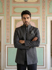 Cotton Blend Textured Indo-Western Set ( 50JIND 183Black )