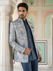 Men's Stylish Jacquard Indo-Western Set ( 50JIND 184Blue )