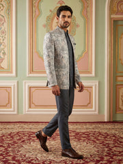 Men's Stylish Jacquard Indo-Western Set ( 50JIND 184Blue )