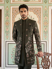 Men's Premium Japanese Fabric Indo-Western Set ( 50JIND 185Mehndi )