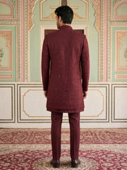 Men's Imported Japanese Fabric Indo-Western Set ( 50JIND 186Maroon )
