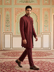 Men's Imported Japanese Fabric Indo-Western Set ( 50JIND 186Maroon )