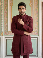 Men's Imported Japanese Fabric Indo-Western Set ( 50JIND 186Maroon )