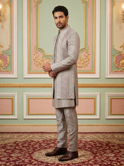 Men Silk Blend Embroidered Indo-Western Set ( 50JIND 187Peach )