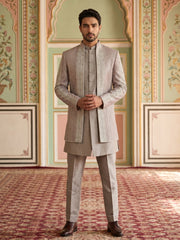 Men Silk Blend Embroidered Indo-Western Set ( 50JIND 187Peach )