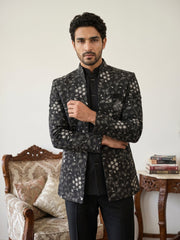 Imported Japanese Embroidered Indo-Western Set ( 50JIND 188Black )