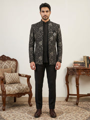 Imported Japanese Embroidered Indo-Western Set ( 50JIND 188Black )