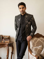 Imported Japanese Embroidered Indo-Western Set ( 50JIND 188Black )