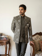 Imported Japanese Embroidered Indo-Western Set ( 50JIND 188Mehndi )