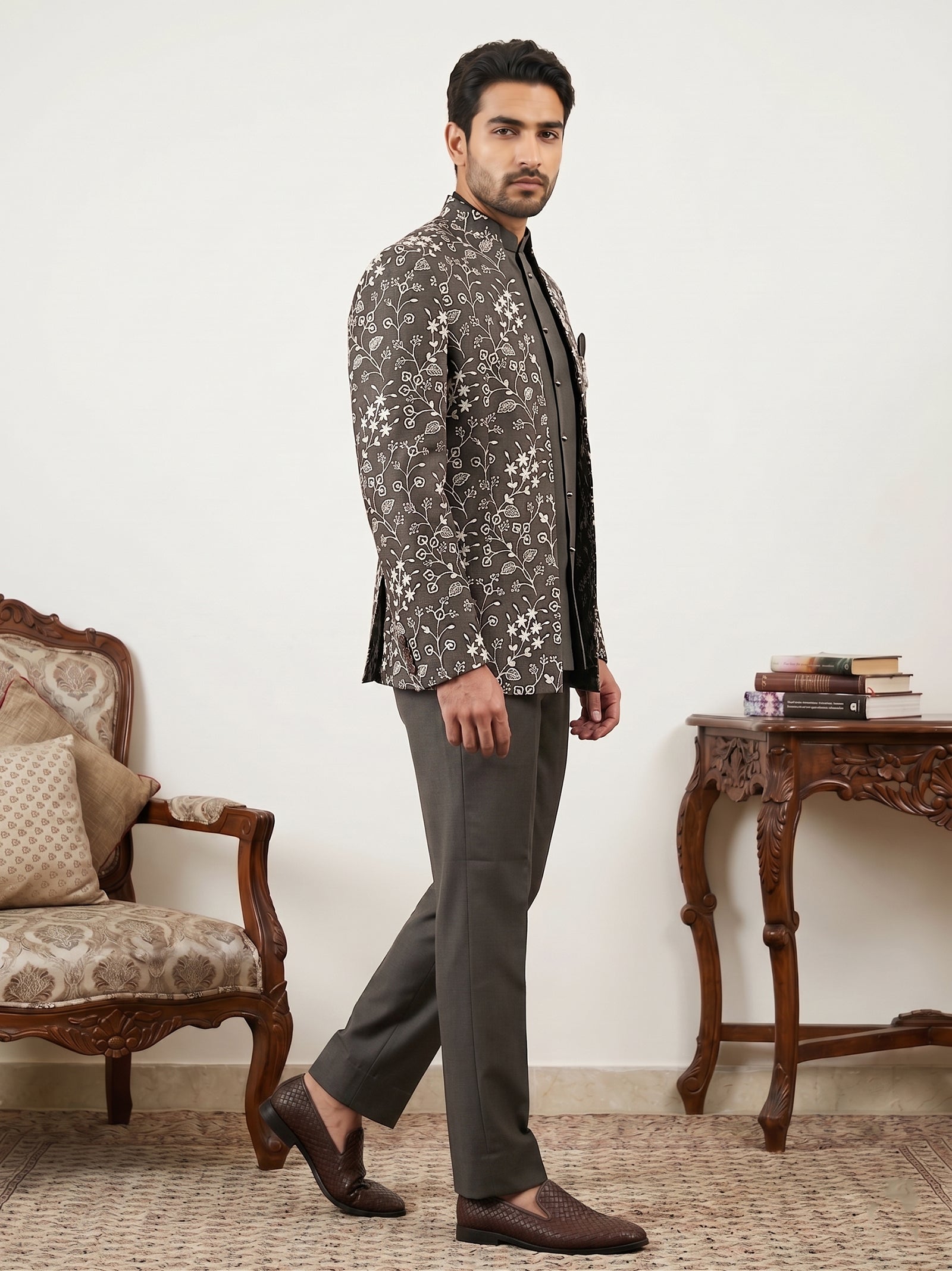 DesiQlo Men Embroidered Indo Western Set - Green