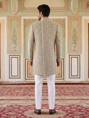 Men Silk Blend Embroidered Indo-Western Set ( 50JIND 189Beige )