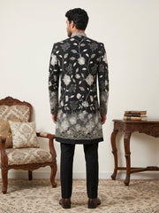 Men Imported Japanese Fabric Embroidered Indo-Western Set ( 50JIND 190Black )