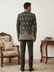 Men Japanese Fabric Embroidered Indo-Western Set ( 50JIND 193Mehndi )