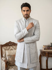 Silk Blend Embroidered Indo-Western Set ( 50JIND 196Blue )