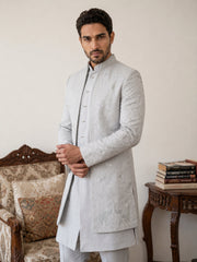 Silk Blend Embroidered Indo-Western Set ( 50JIND 196Blue )