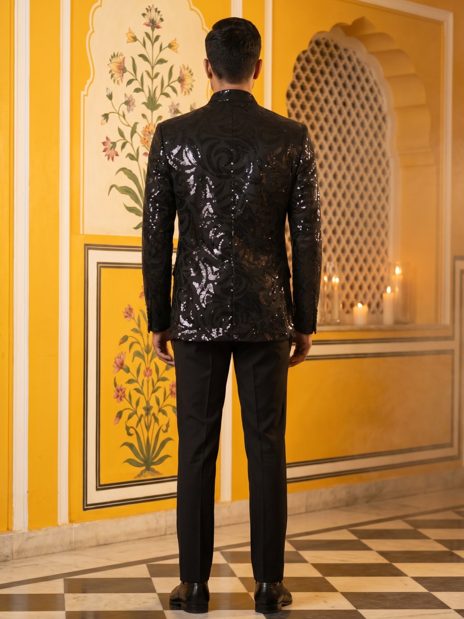 DesiQlo Men Embroidered Indo Western Set - Black - 50JIND_197Black_S
