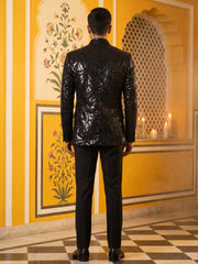 Men Black Sequinned Indo-Western Set ( 50JIND 197Black )
