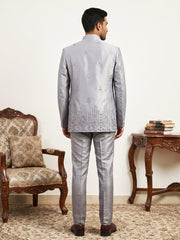 Men Embroidered Silk Blend Indo-Western Set ( 50JIND 198Silver )