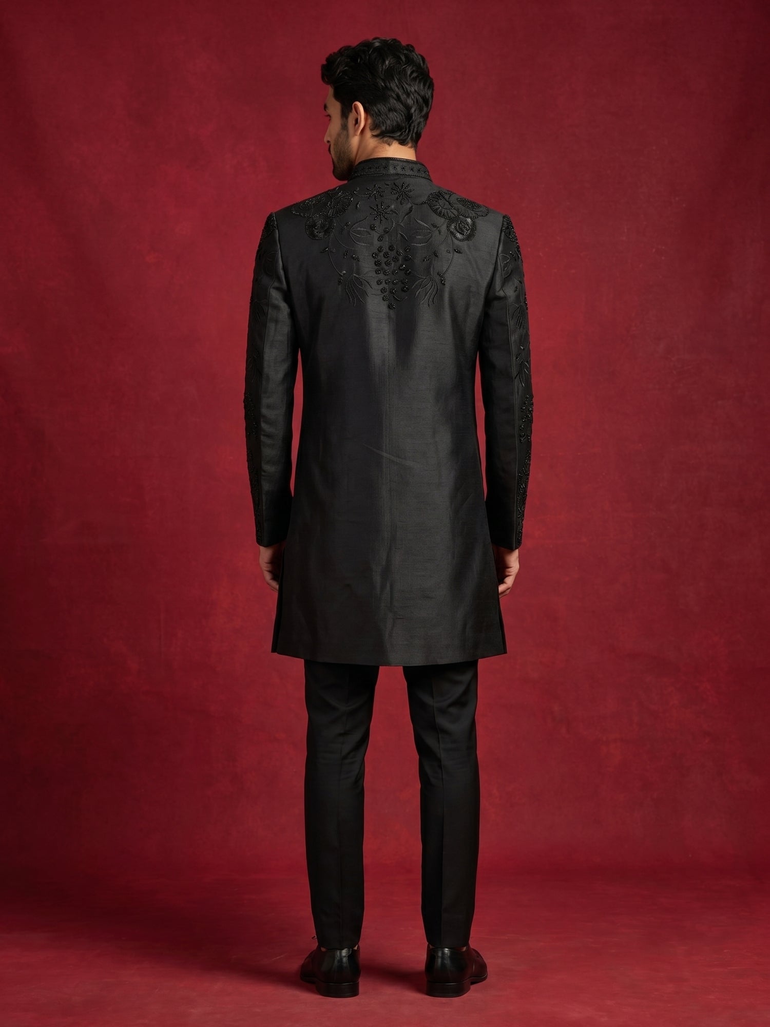 DesiQlo Men Embroidered Indo Western Set - Black - 50JIND_199Black_S