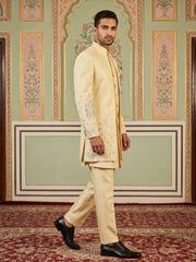 Silk Blend Embroidered Indo-Western Set for Men ( 50JIND 200Lemon )