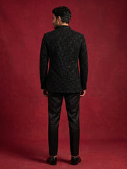 Men’s Velvet Embroidered Indo-Western Set ( 50JIND 201Black )