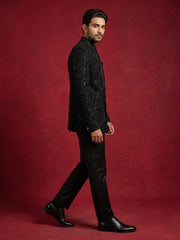 Men’s Velvet Embroidered Indo-Western Set ( 50JIND 201Black )