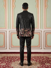 Men’s Velvet Embroidered Indo-Western Set ( 50JIND 203Black )