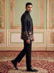 Men’s Velvet Embroidered Indo-Western Set ( 50JIND 203Black )