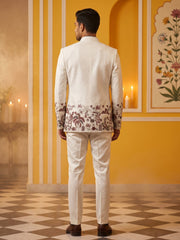 Men’s Velvet Embroidered Indo-Western Set ( 50JIND 203White )