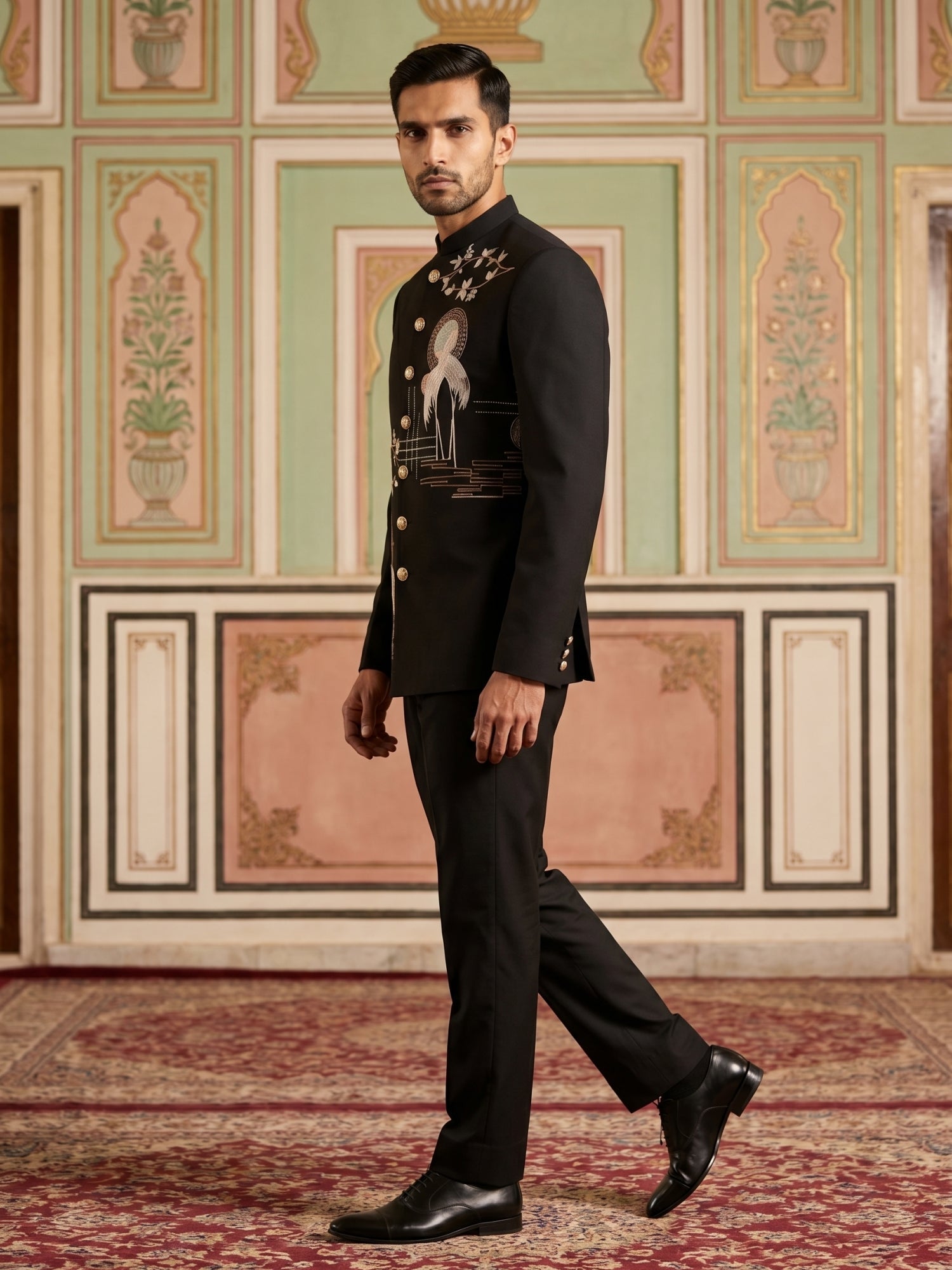 DesiQlo Men Embroidered Indo Western Set - Black - 50JIND_204Black_S