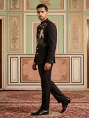 Premium Embroidered Japanese Fabric Indo-Western Set ( 50JIND 204Black )