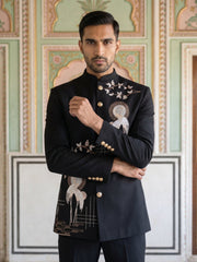 Premium Embroidered Japanese Fabric Indo-Western Set ( 50JIND 204Black )