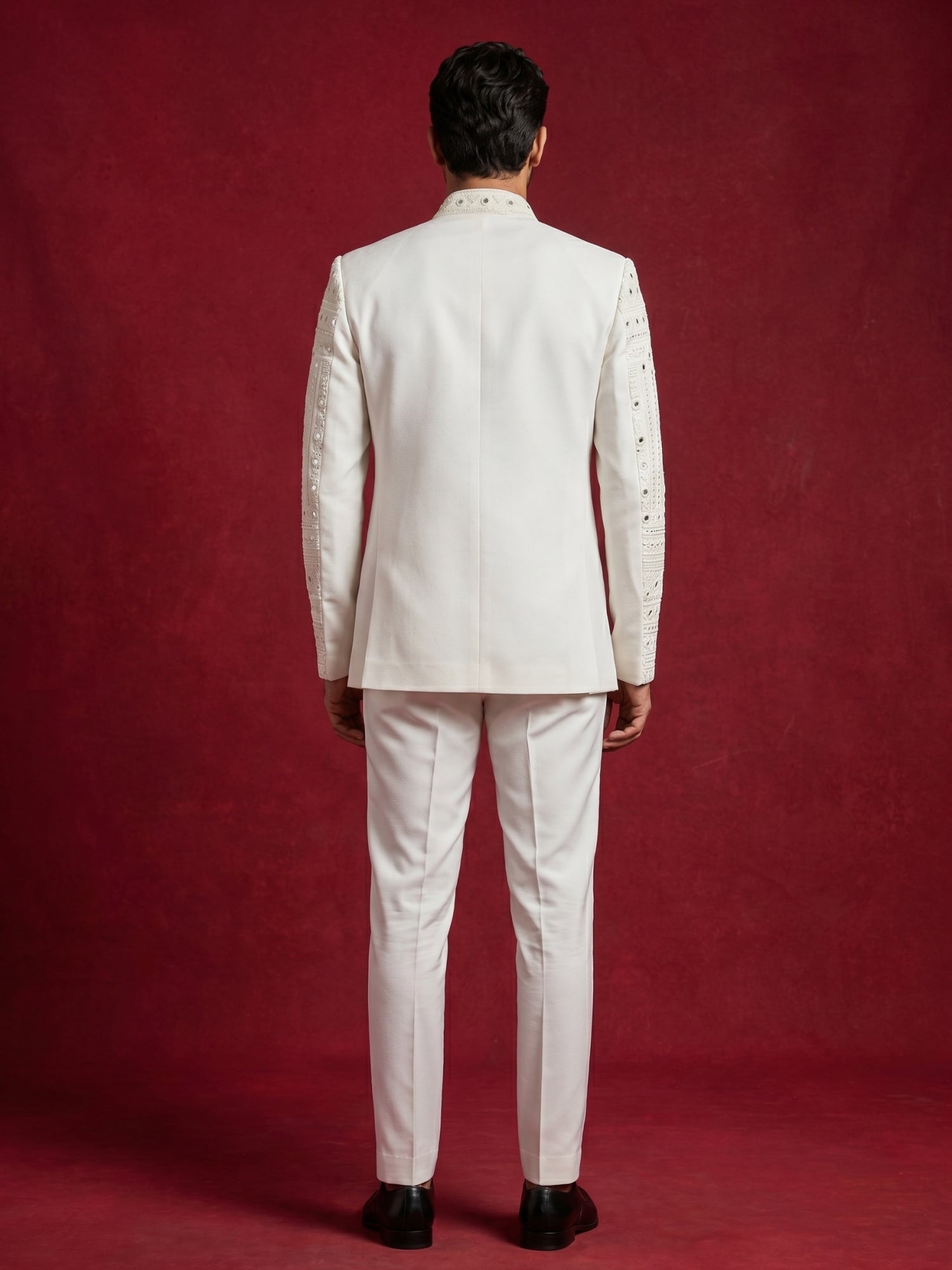 DesiQlo Men Embroidered Indo Western Set - White - 50JIND_205White_S
