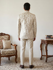 Men’s Designer Jacquard Silk Indo-Western Set ( 50JIND 208Cream )