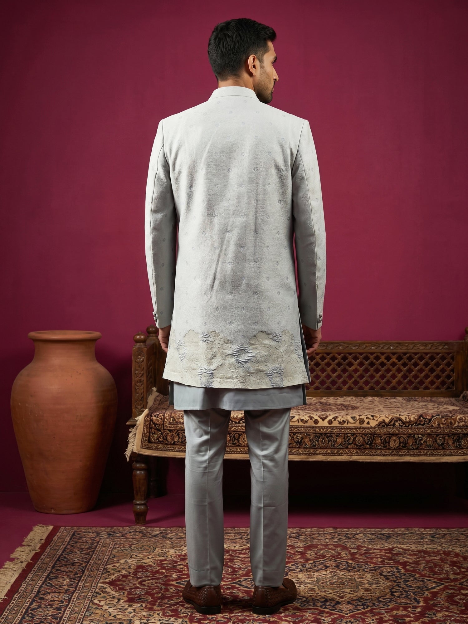 DesiQlo Men Self Design Indo Western Set - Blue