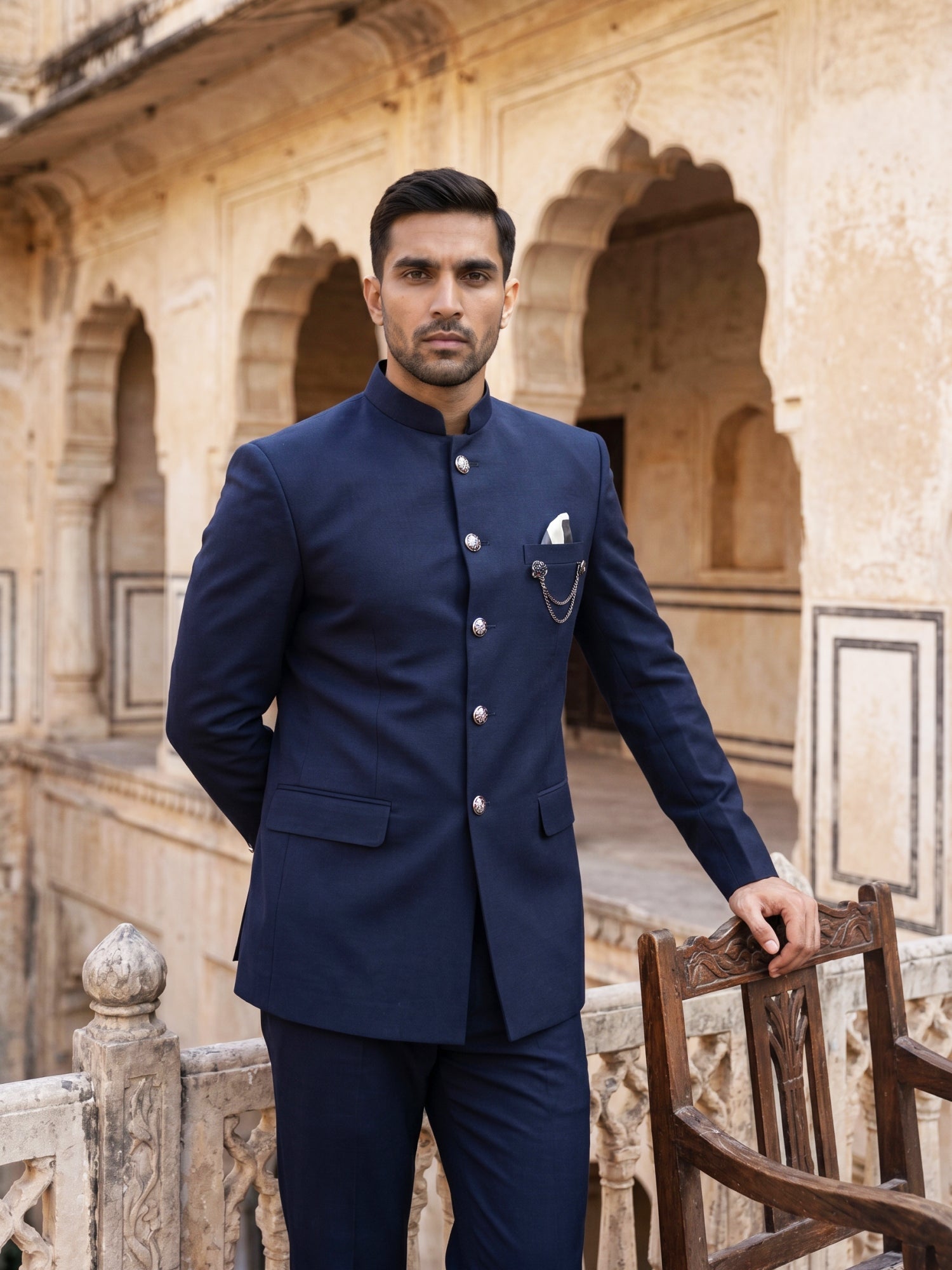 DesiQlo Men Solid Indo Western Set - Blue