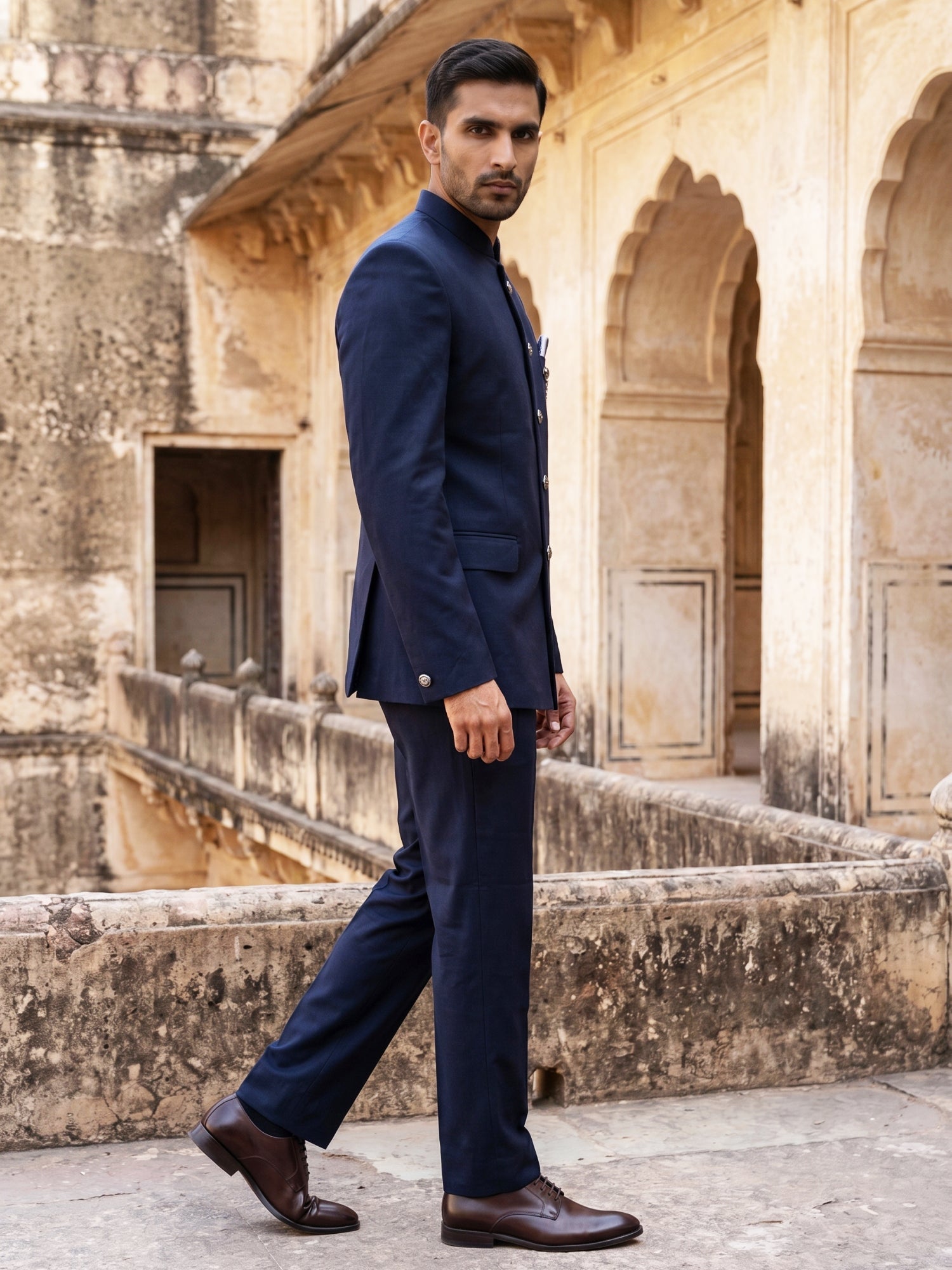 DesiQlo Men Solid Indo Western Set - Blue