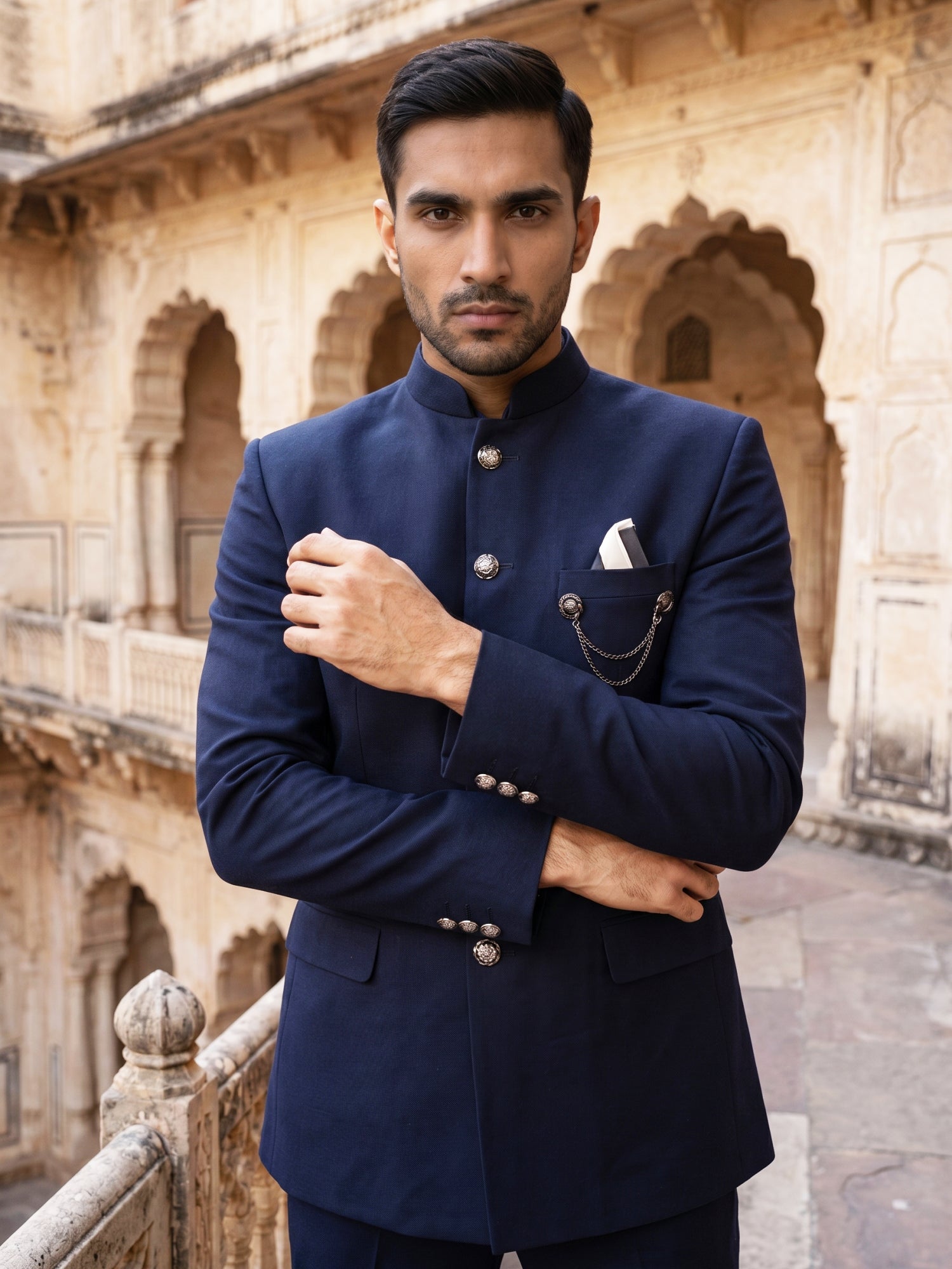 DesiQlo Men Solid Indo Western Set - Blue