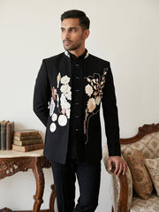 Imported Japanese Fabric Embroidered Indo-Western Set ( 50JIND 211Black )