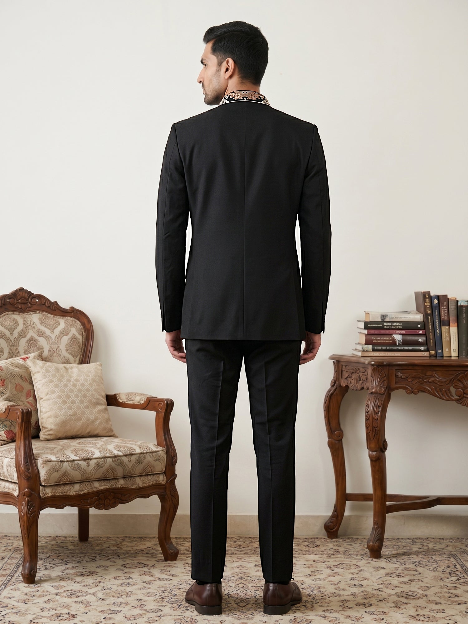 DesiQlo Men Embroidered Indo Western Set - Black - 50JIND_211Black_S