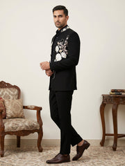 Imported Japanese Fabric Embroidered Indo-Western Set ( 50JIND 211Black )