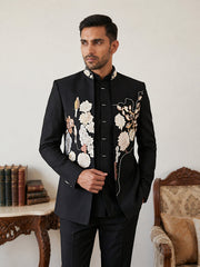 Imported Japanese Fabric Embroidered Indo-Western Set ( 50JIND 211Black )