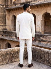 Imported Japanese Fabric Embroidered Indo-Western Set ( 50JIND 211White )