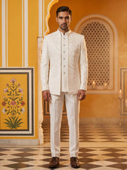 Imported Japanese Fabric Embroidered Indo-Western Set ( 50JIND 212White )