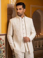 Imported Japanese Fabric Embroidered Indo-Western Set ( 50JIND 212White )