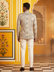 Silk Blend Embroidered Indo-Western Set ( 50JIND 214Off-White )