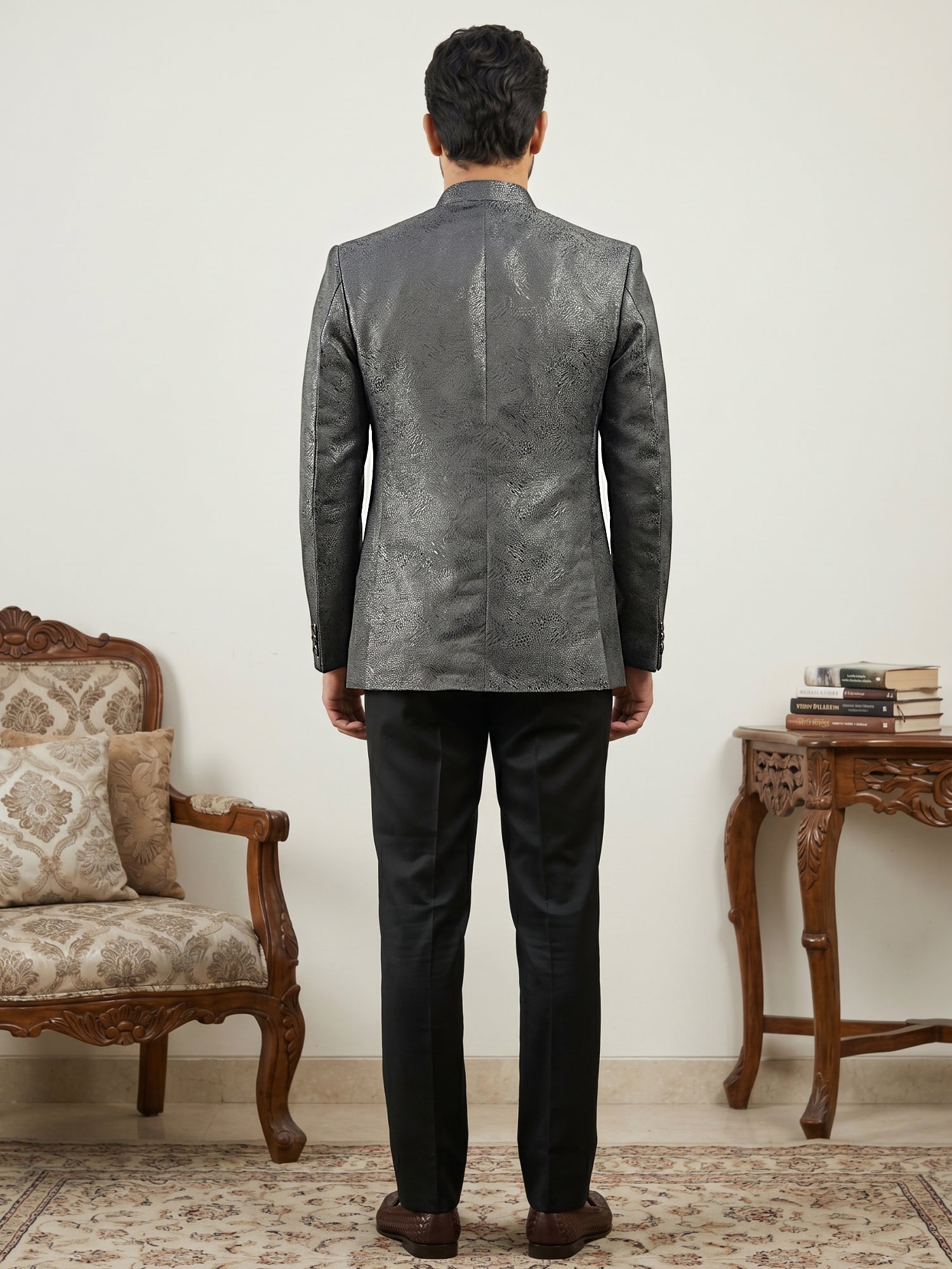 DesiQlo Men Self Design Indo Western Set - Black - 50JIND_222Black_S