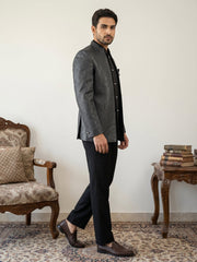 Men's Woven Design Indo-Western Set ( 50JIND 222Black )