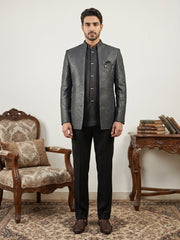Men's Woven Design Indo-Western Set ( 50JIND 222Black )
