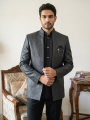 Men's Woven Design Indo-Western Set ( 50JIND 222Black )